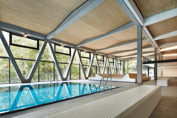Lignotrend piscine plafond panneaux bois